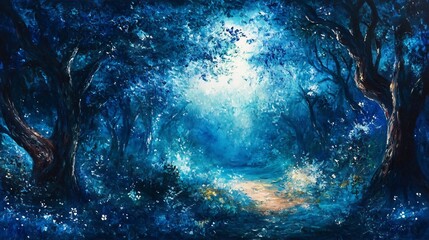 Obraz premium Fabulous Night Forest Oil Painting: A Captivating Depiction of a Mysterious Landscape in Stunning Artistic Detail