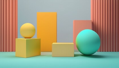 Fototapeta premium minimalist bright 3d geometric shapes cube sphere cylinder on light background bussines template generative ai