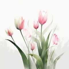 Fototapeta premium Watercolor Painting of Pink Tulips in a Vase
