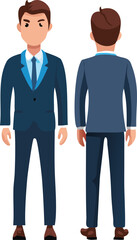 This stock image displays a stylized illustration of a man in a business suit, presented from both the front and back perspectives.