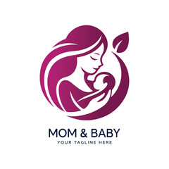 Mom and baby logo designMom and baby logo design. Mother and baby in simple style illustration.