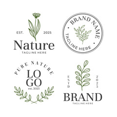 Set of botanical logo with leaves vector