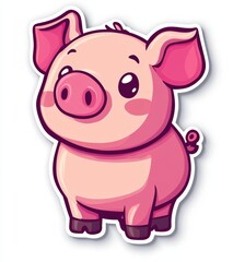 A charming pink pig tilts its head, lips parted in playful speech, set against a vibrant backdrop, inviting smiles with its whimsical charm