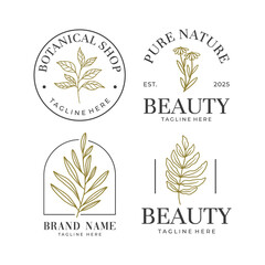 Set of botanical logo with leaves vector