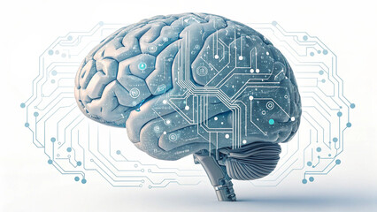 A sci-fi-inspired cybernetic brain with glowing neural pathways, representing artificial intelligence and futuristic technological evolution
