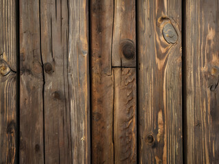 Naklejka premium Rustic Wooden Texture: A weathered wooden panel showcasing the raw beauty of natural wood. Close-up shot emphasizes the grain, knots, and patina of age, creating a rustic and textured backdrop. 