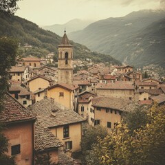 Fototapeta premium Medieval City, Alps, Vintage Tone