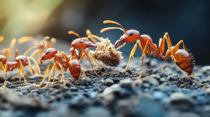 The microscopic world of ants carrying food