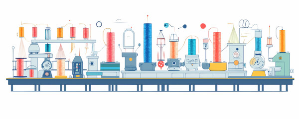 Obraz premium Flat linear industrial machines icons set - factory equipment and machinery vector illustration.