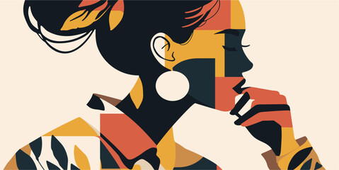 Flat vector icons set featuring abstract female profile in geometric style.