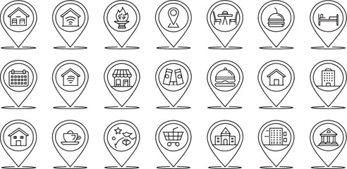 Set of Location icon line art black icon