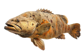 Atlantic Grouper. Fresh Seafood. Fish From Sea With Orange Spots. Isolated On White Background.