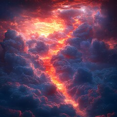 Fototapeta premium Ethereal Stairway of Light Through Vivid Dramatic Clouds