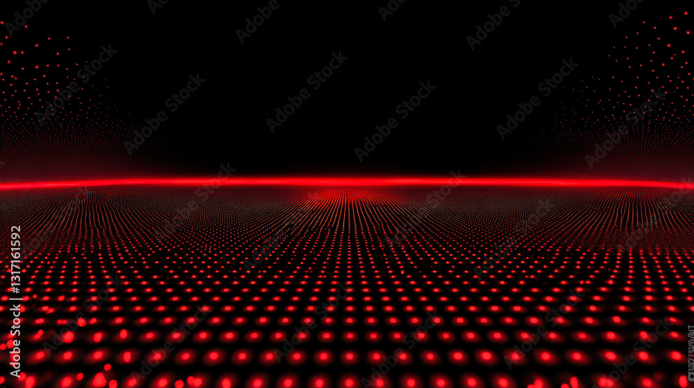 Poster red dots create a mesmerizing pattern on a dark background in a digital landscape
