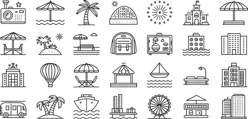 Set of Resort icon line art black icon