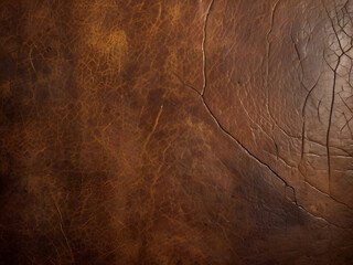 Textured Leather: a close-up shot revealing the intricate details of worn and distressed brown leather, showcasing its rich texture and character, with visible cracks, imperfections.
