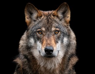 Fototapeta premium detailed wolf portrait against black background
