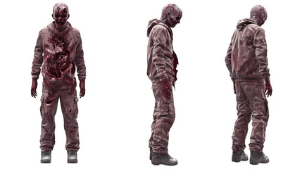 Fototapeta premium Sinister Zombie Character in Tattered Clothing from Multiple Angles