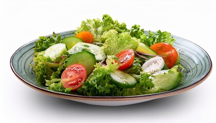 healthy green salad with fresh vegetables isolated on transparent