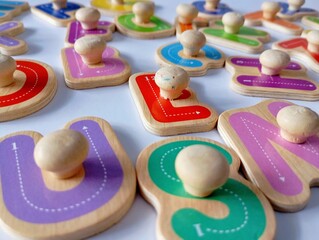 Children's wooden alphabet board. Colourful shape. Educational logic toys for kid's. Montessori...