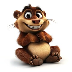 Fototapeta premium Friendly Otter: A charming cartoon otter, with big eyes and a wide grin, radiates joy and friendliness, creating an adorable and inviting character.