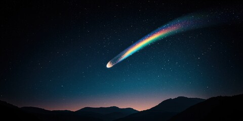 Fototapeta premium Spectacular Comet Streaking Across a Starry Night Sky Above Mountains, Celestial Beauty