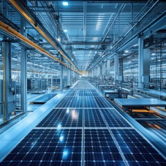 Obraz premium A high-capacity industrial power generation factory producing components for solar farms.