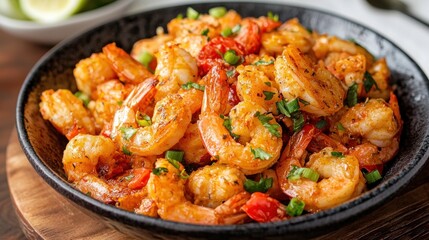 Cooking adventures with gourmet shrimp dish in home kitchen delicious food creation vibrant environment