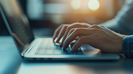 Close-up of Hands Typing on Laptop Keyboard