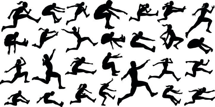 Long jump silhouette vector illustration set