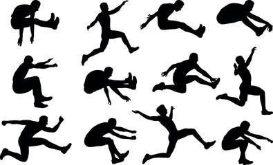 Long jump man silhouette vector illustration set