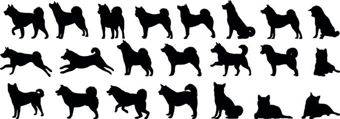 Shiba Inu dog silhouette vector illustration set