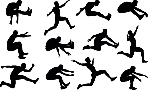 Long jump man silhouette vector illustration set