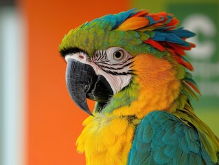 Naklejka premium Vibrant Macaw Parrot Portrait Displaying Colorful Feathers and Distinctive Beak Close Up
