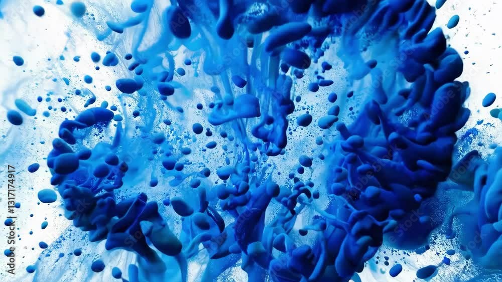 Poster abstract blue ink splash on white background, fluid dynamics. artistic expression concept