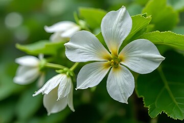 Obraz premium Closeup of Beautiful White Flowers and Lush Green Leaves