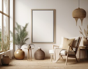 mock up poster frame in scandinavian style interior