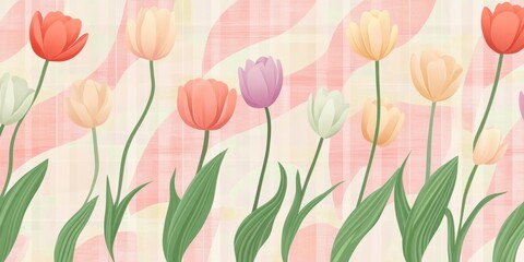 Pastel Tulips on Pink and Beige Background Soft Spring Floral Design