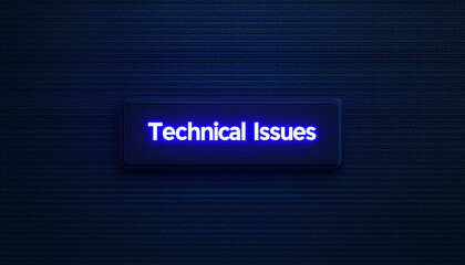 technical difficulties concept, Technical issues message displayed on dark screen background