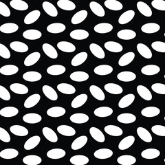 Black and white abstract oval and round shape seamless pattern.