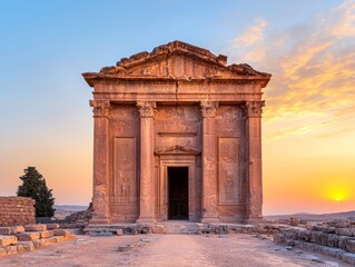 Fototapeta premium Sunset Serenity Ancient Sandstone Temple Timeless Landscapes Historical Architecture Tranquil Environment Captivating View