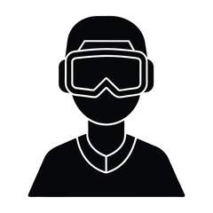 A person wearing vr headset and shirt with collar in black and white silhouette. VR Head Set.