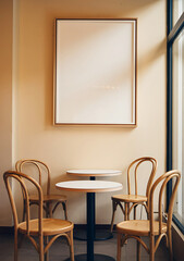 Cozy Cafe Interior with Empty Frame and Tables