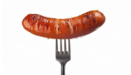 nicked sausage on old fork isolated