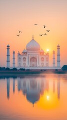 Majestic Taj Mahal at Sunrise Agra India Photography Tranquil Environment Scenic Viewpoint Awe-Inspiring Concept
