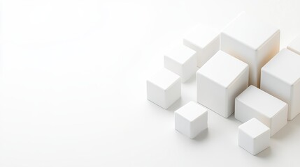 Obraz premium Abstract composition of white cubes on a white background. Clean, minimalist, and geometric shapes create a modern aesthetic