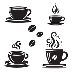 Obraz premium coffee cup set silhouette vector white background