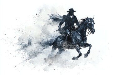 Obraz premium Delicate watercolor painting of Paul Revere on horseback, galloping through a misty night, rich historical atmosphere, isolated on white background