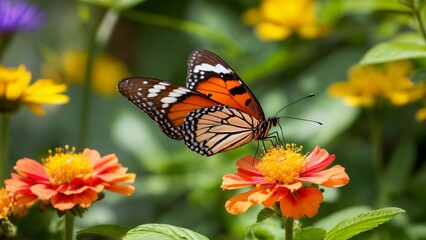Obraz premium A butterfly is sitting on top of a flower.