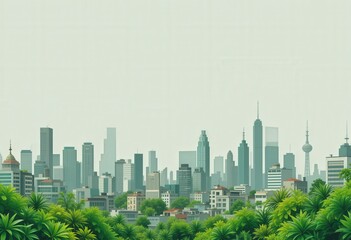 Modern Minimalist Urban Nature Concept: Vector Illustration City Skyline Greenery Copy Space Eco-Friendly Development Projects